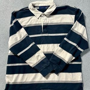 Club Room Polo Rugby Blue and White Stripped 100% Cotton Mens Size XL
